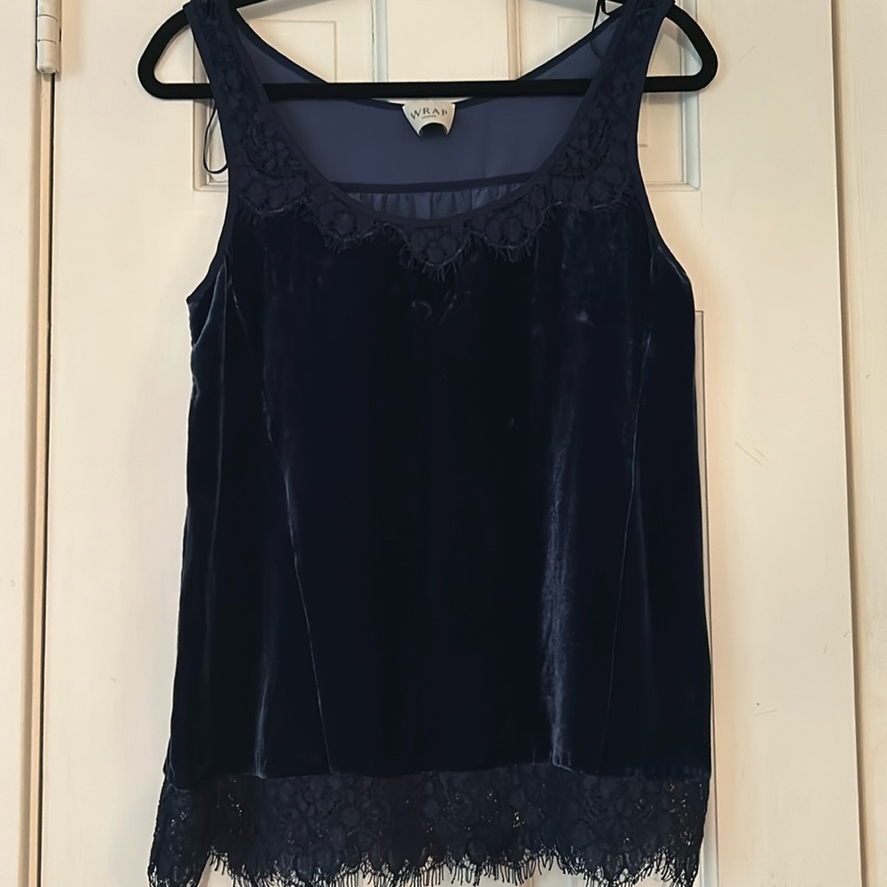 Wrap London Velvet Navy Blue Top
